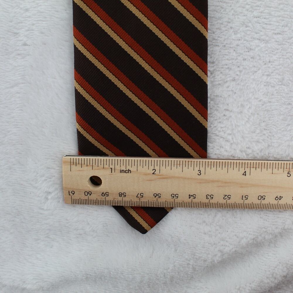 Vintage 1980s Dino Orsini Made In Italy Striped Polyester Necktie Brown Rust Tan - Picture 6 of 6